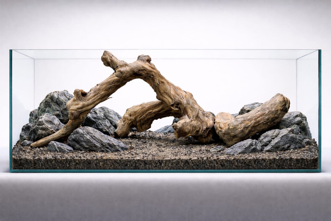Timeless Rift – Sculptural Driftwood & Seiryu Stone Hardscape (2 pieces)